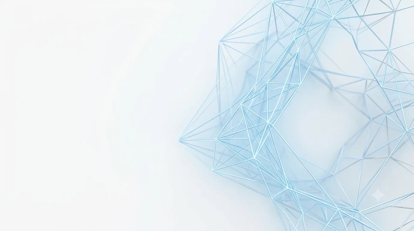 A pale blue polygonal mesh drifting across an open white field.