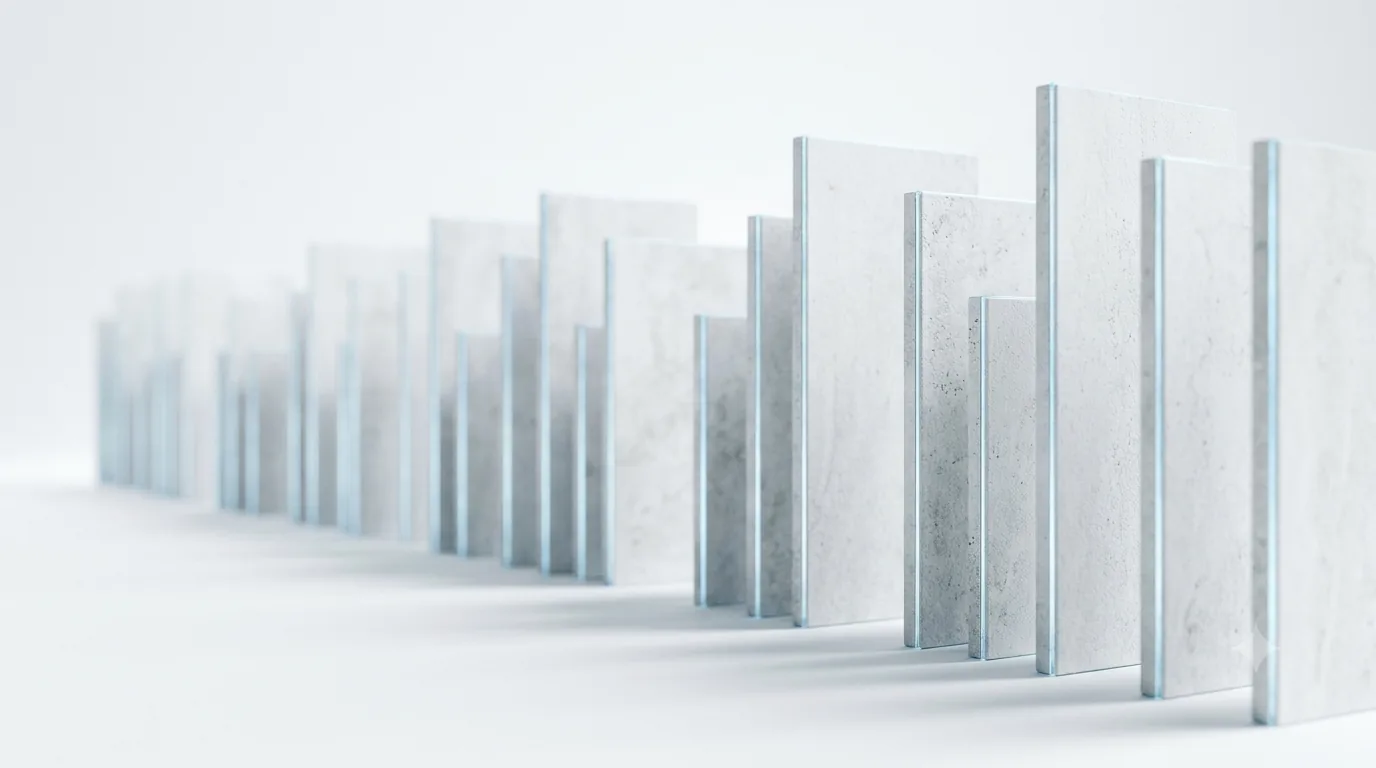A receding row of upright stone slabs of increasing height.